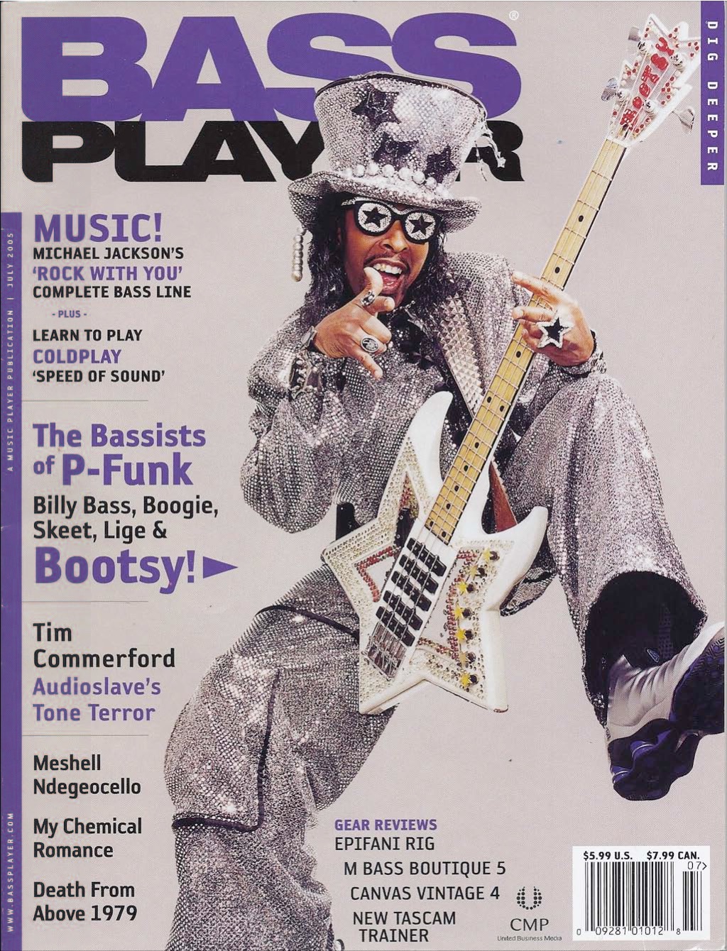 Bass Player magazine cover featuring Bootsy Collins