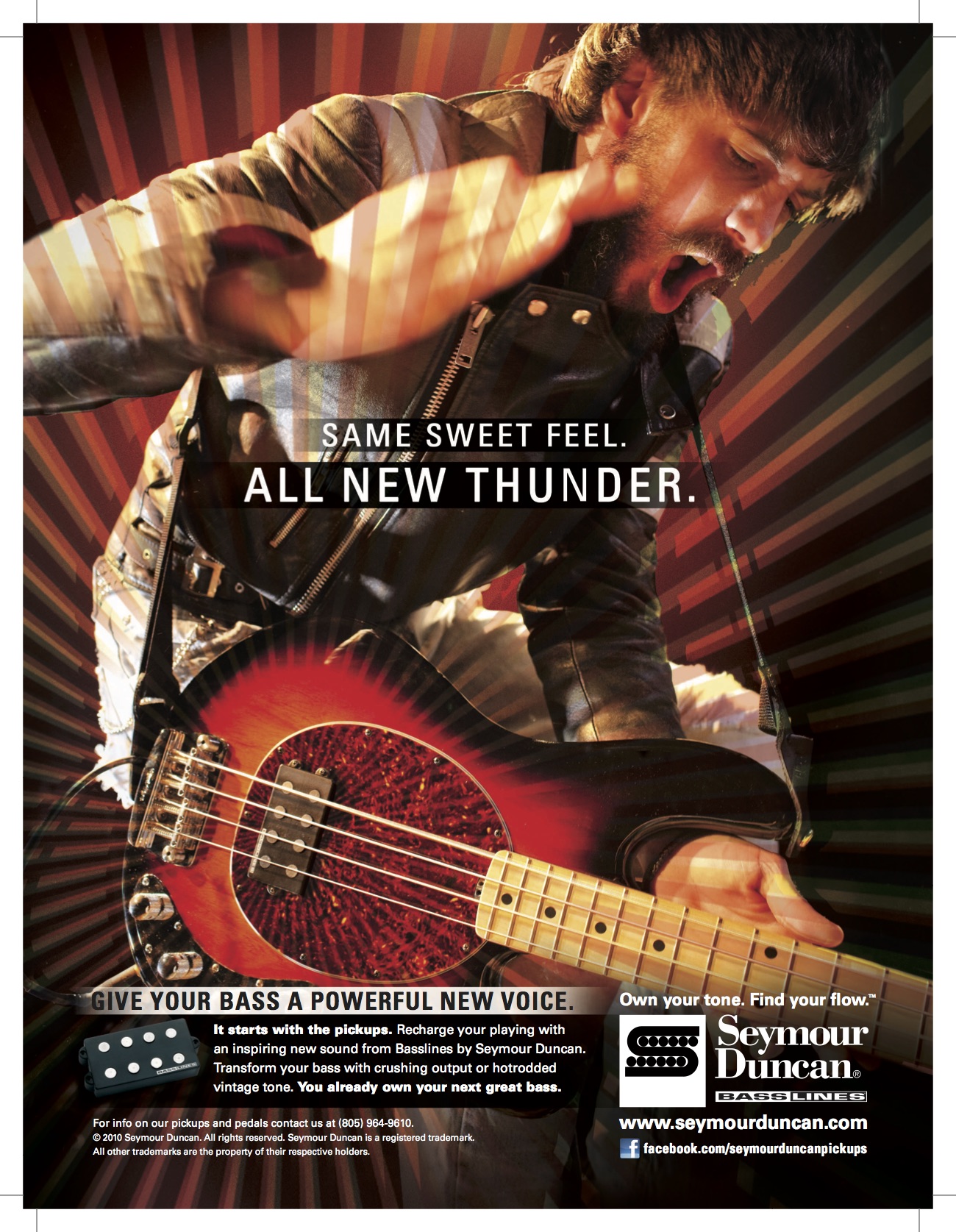 Seymour Duncan 'Own your tone' print ad, Same Sweet Feel, bass version