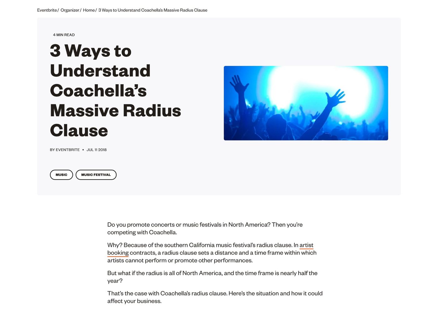 Eventbrite Coachella radius clause article
