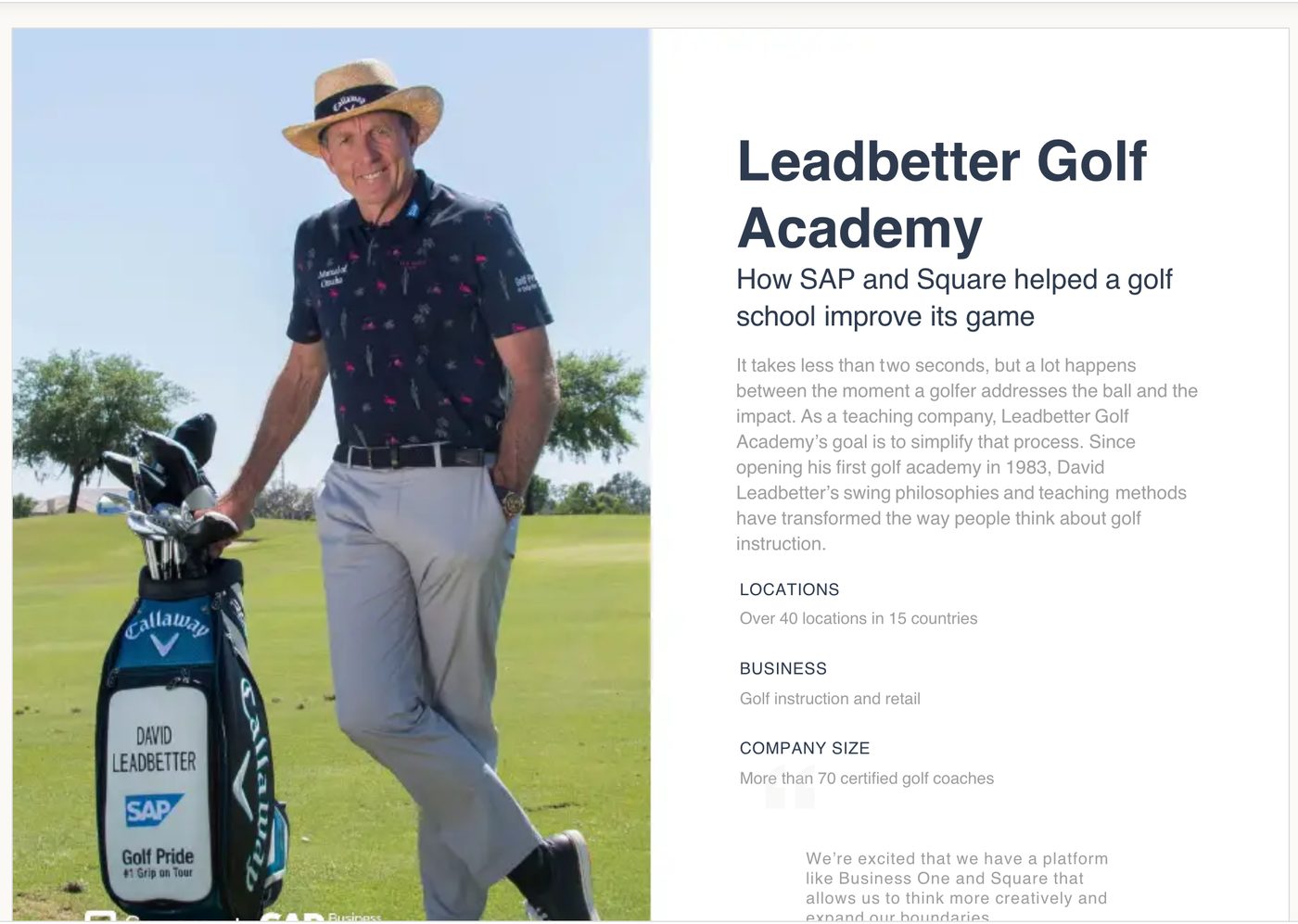 Screenshot of the Leadbetter Golf Academy case study